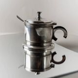 Argent Metal Silver-Plated Art Deco Lidded Box with Spoon, Italian 1930s Table Decor