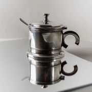 Argent Metal Silver-Plated Art Deco Lidded Box with Spoon, Italian 1930s Table Decor