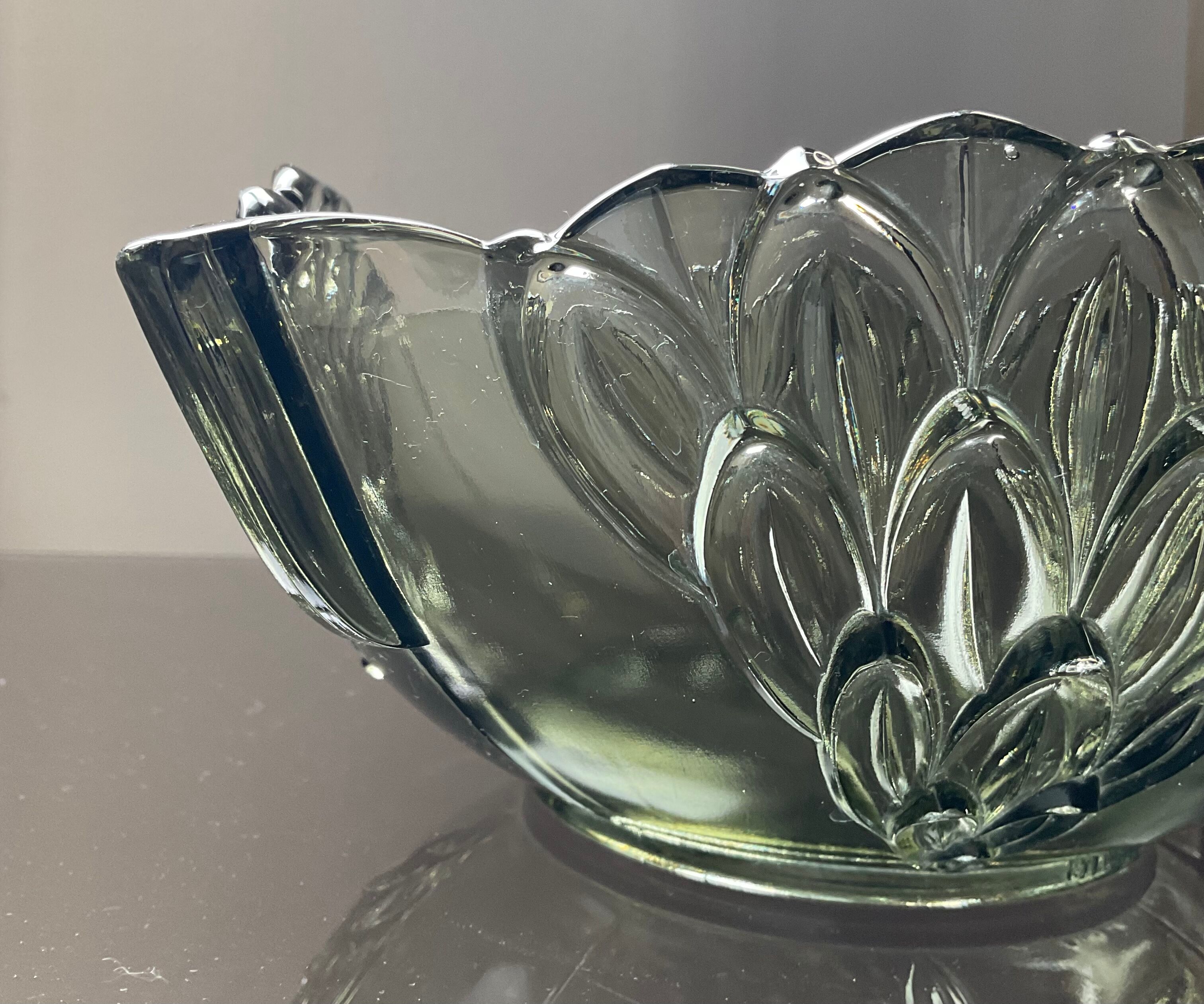 Empty cup pocket Art Deco molded crystal Czechoslovakia