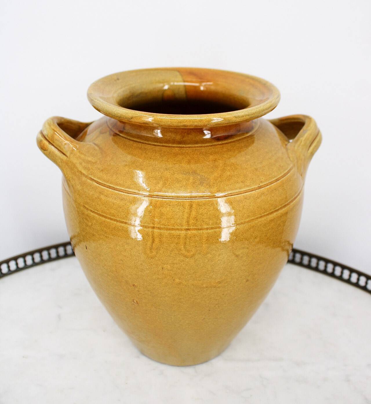 Large vintage yellow glazed terracotta jar vase