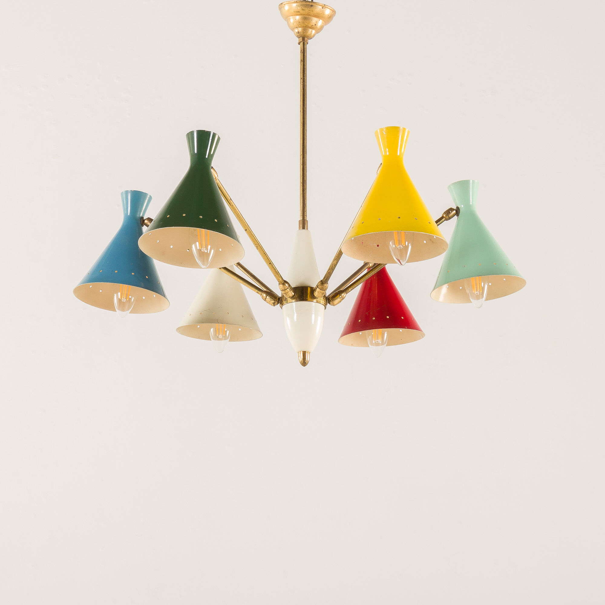Italian mid-century colourful chandelier attributed to Arredoluce, 1950s