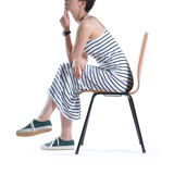 Bended teak plywood stacking chairs on metal construction, Germany, 1960s