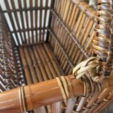 Brown wicker/rattan basket-shaped magazine rack