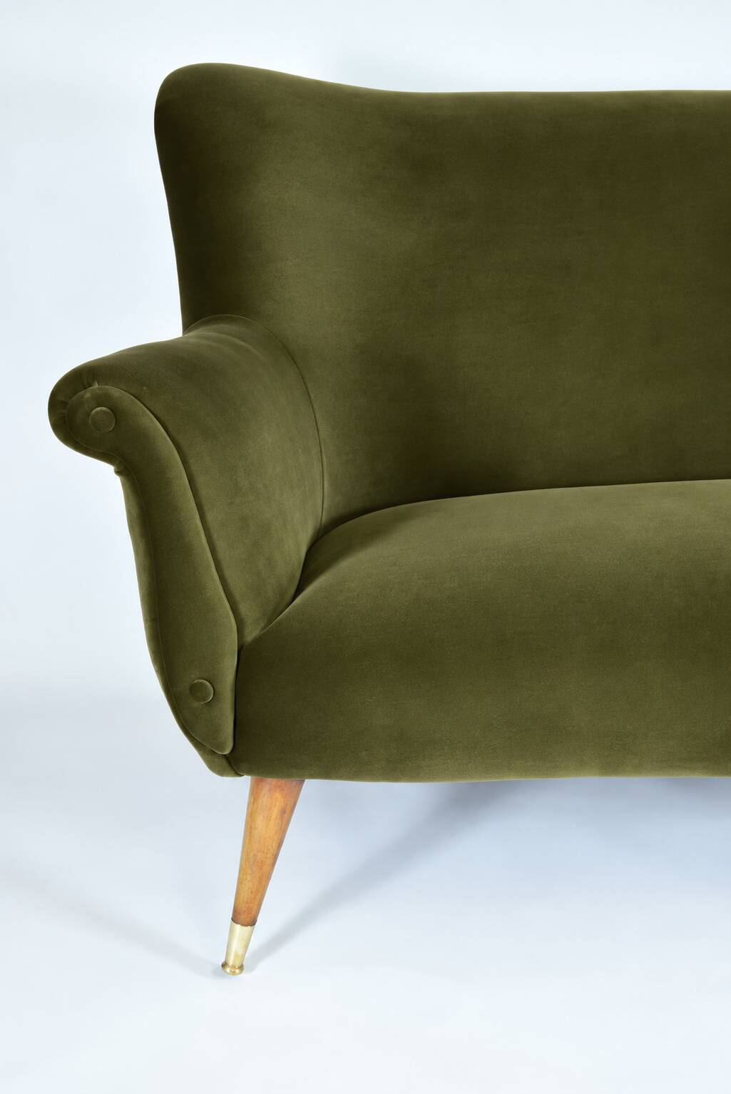 Vintage 1960s olive green velvet sofa – fully restored