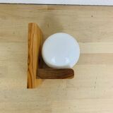 Pine and opaline globe wall lamp from the 70s