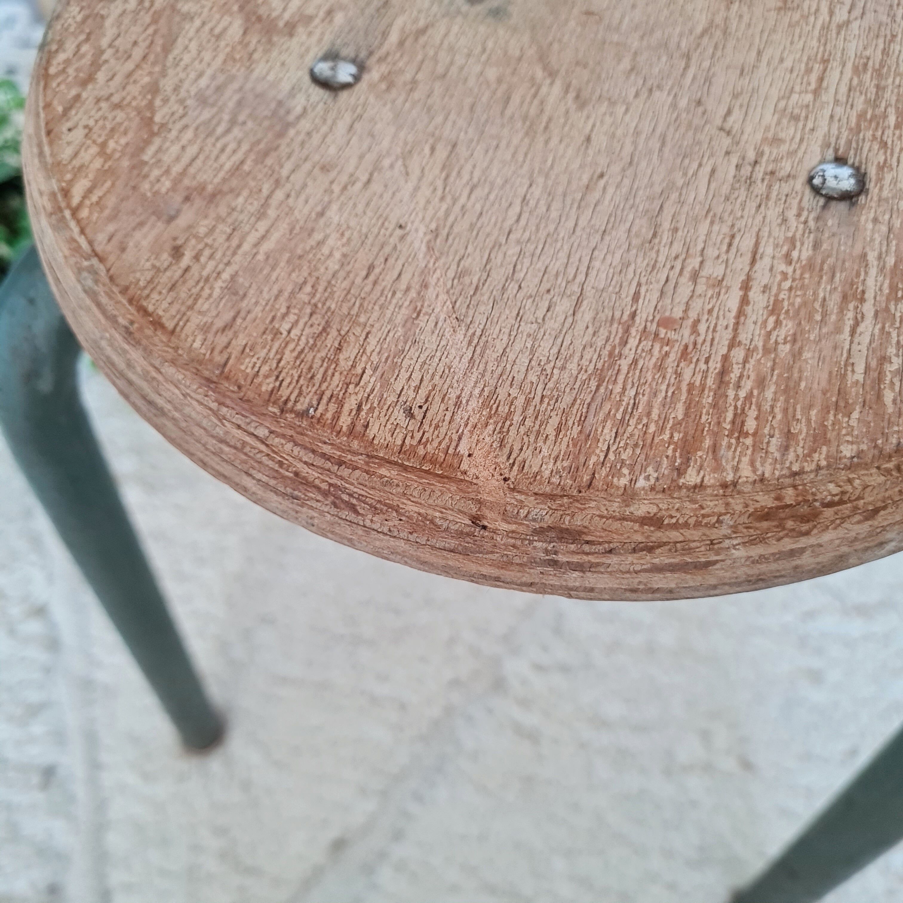 Wood and metal tripod stool