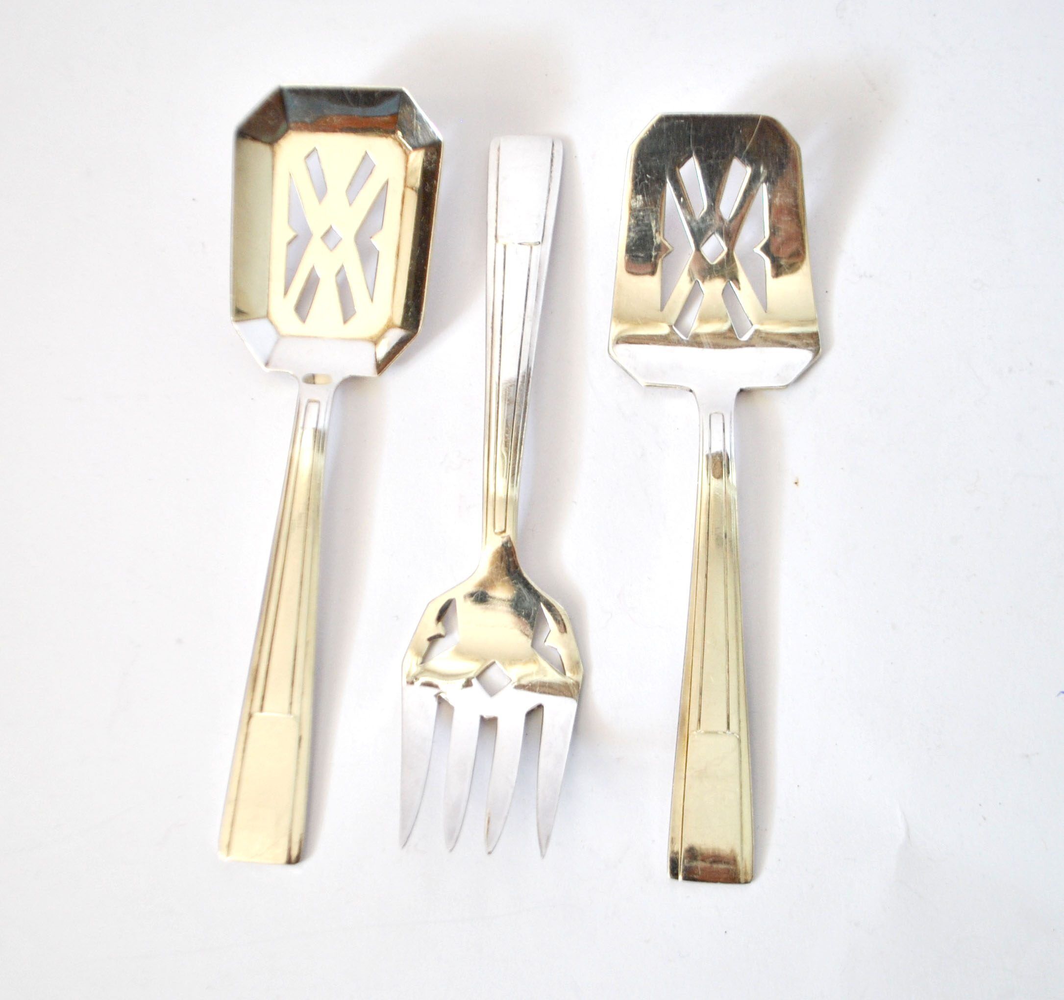 Set of 3 modernist 1950s dessert cutlery in silver by RENEKA.