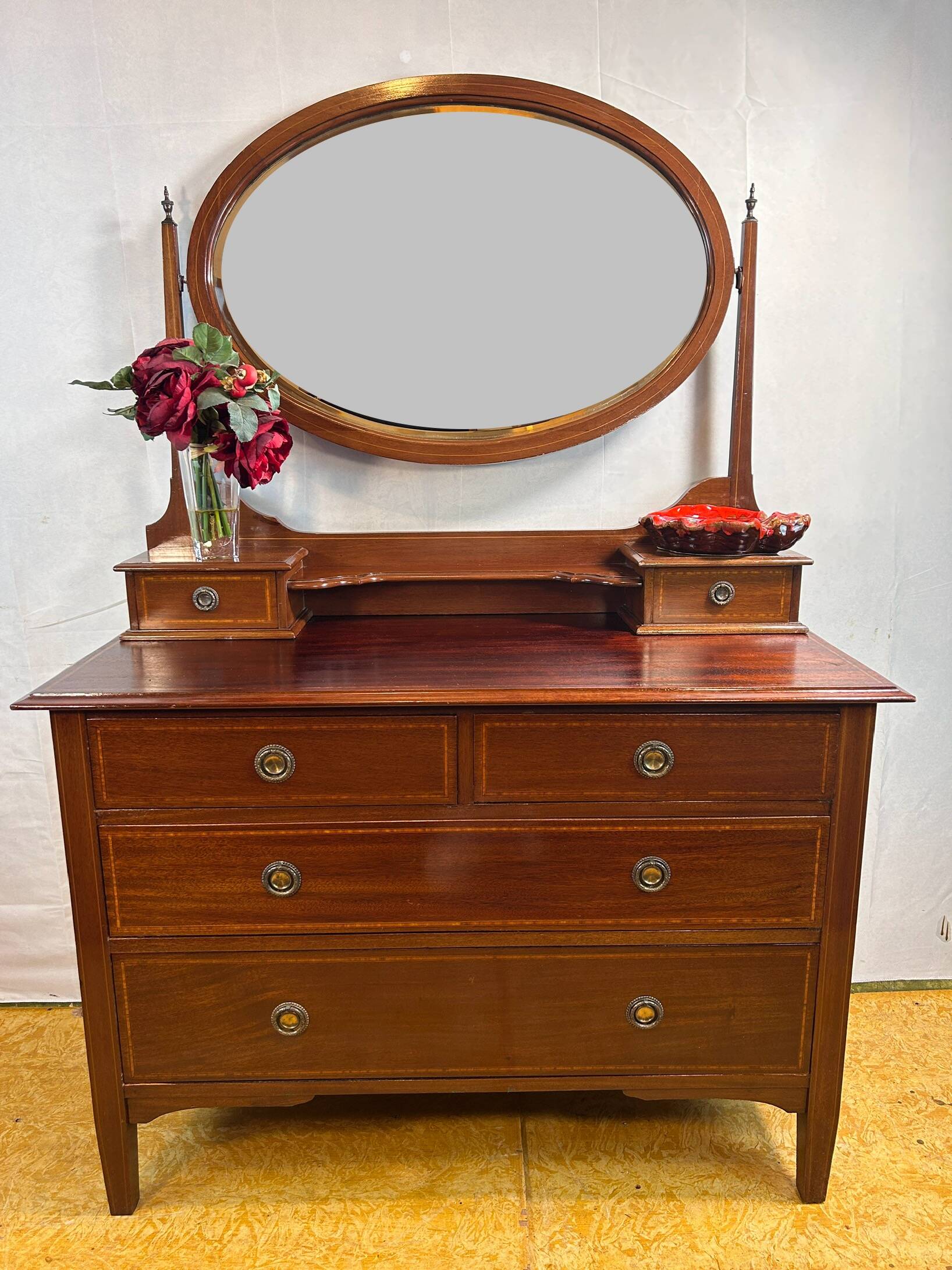 Edwardian Brocante Vintage Mahogany Dressing Table with Inlay 1900-1910