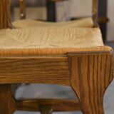 Set of 6 solid oak chairs Guillerme et Chambron 1950s