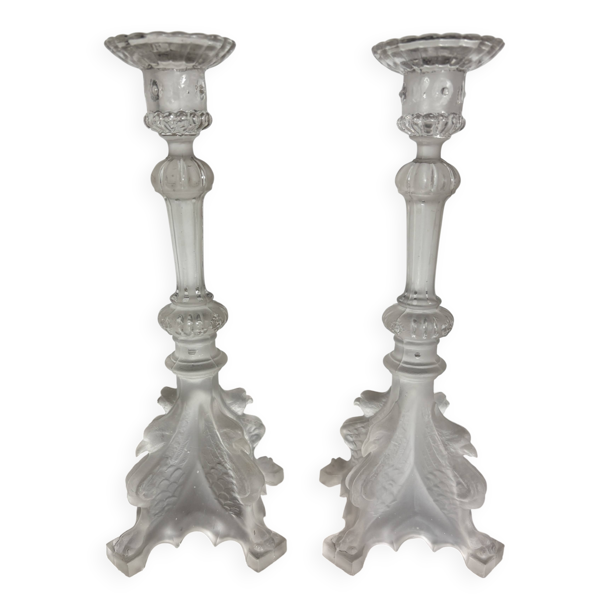 Pair of antique candlesticks Val Saint Lambert - Griffin model
