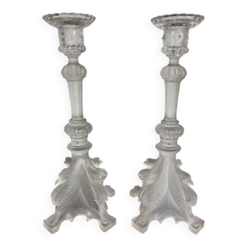 Pair of antique candlesticks Val Saint Lambert - Griffin model