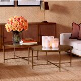 Pair of patinated brass table lamps with bamboo decoration.