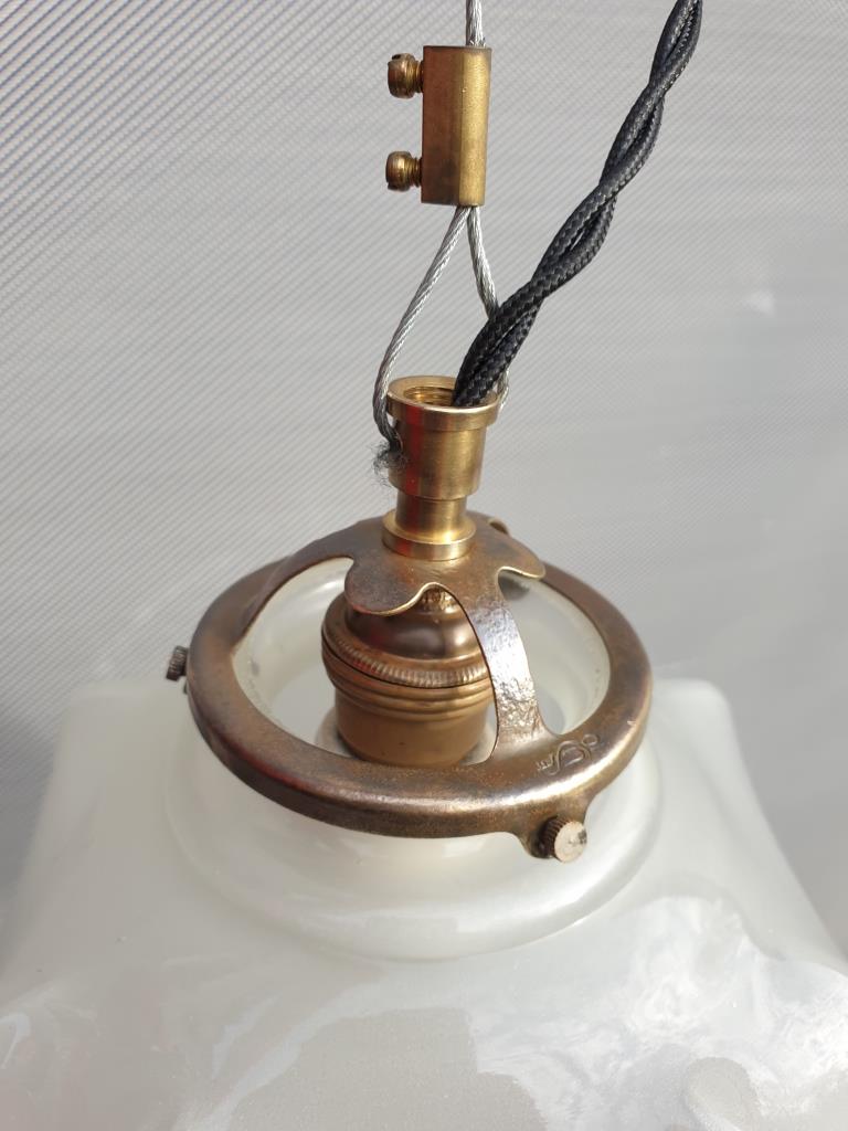 Art Deco white glass draped translucent hanging lamp