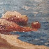 Tableau peinture Cabanon au bord de plage signé