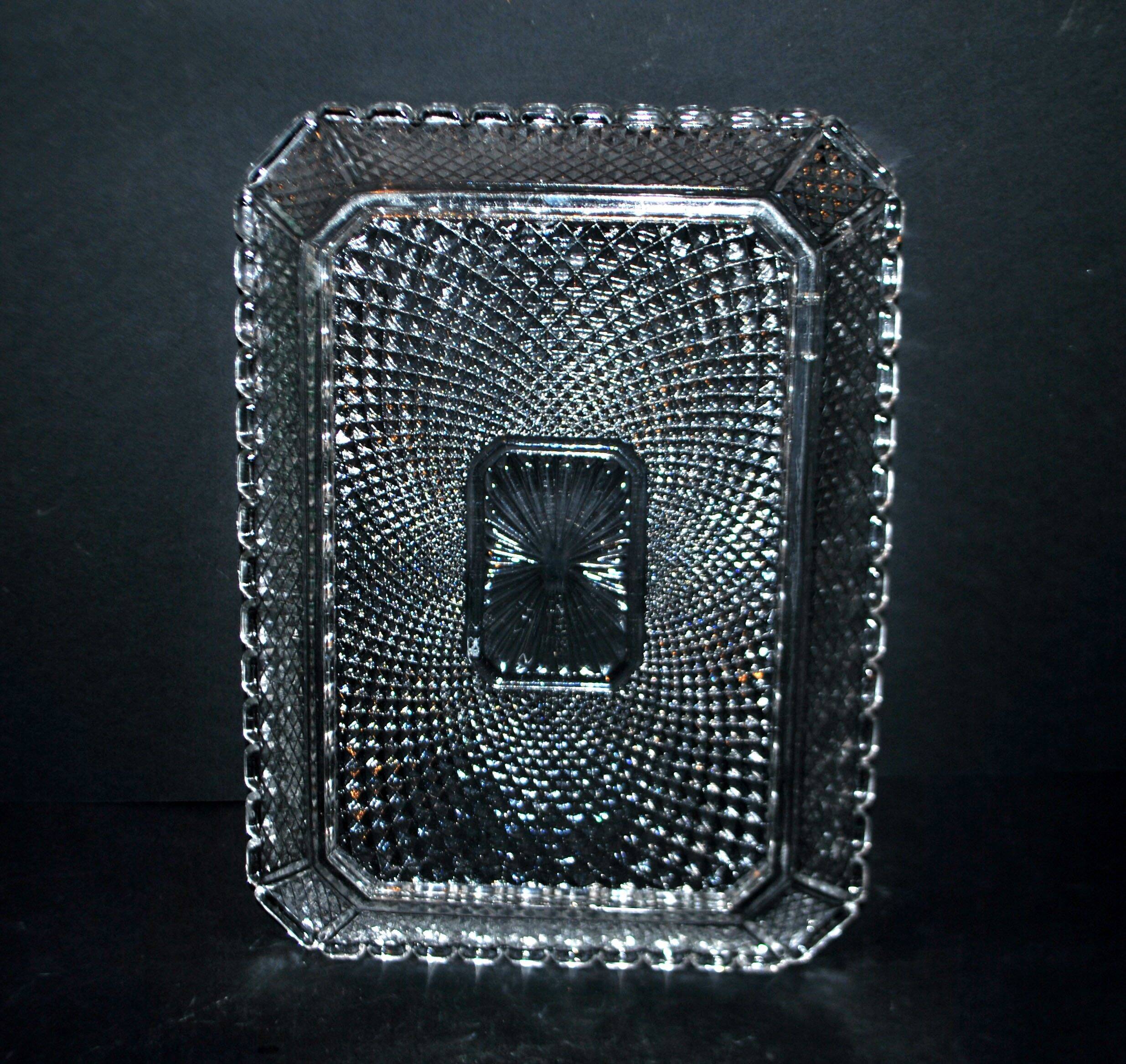 Antique rectangular molded crystal tray, 1920