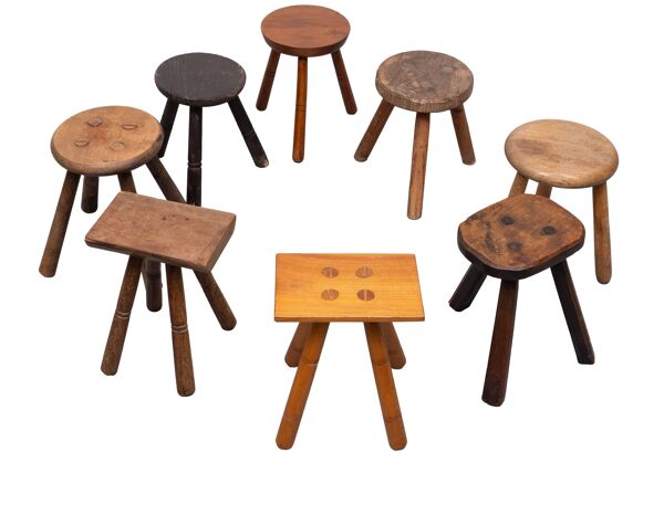 Ensemble de 8 tabourets en lait originaux des années 1950, Hollande.