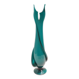 Teal Encased and Hand-Blown Murano Glass Flower Vase, Italy