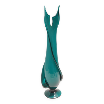 Vase à fleurs en verre de Murano soufflé à la main, couleur sarcelle, Italie