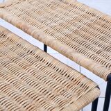 Nesting tables in metal / rattan by Carl Auböck