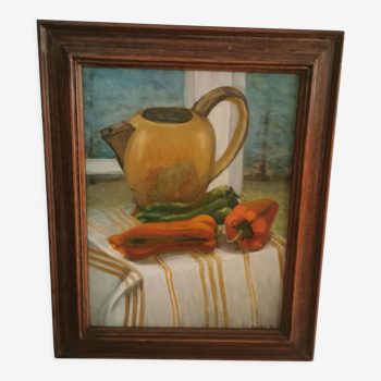 Still life in oil on panel signed J Gautier