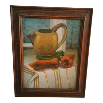 Still life in oil on panel signed J Gautier