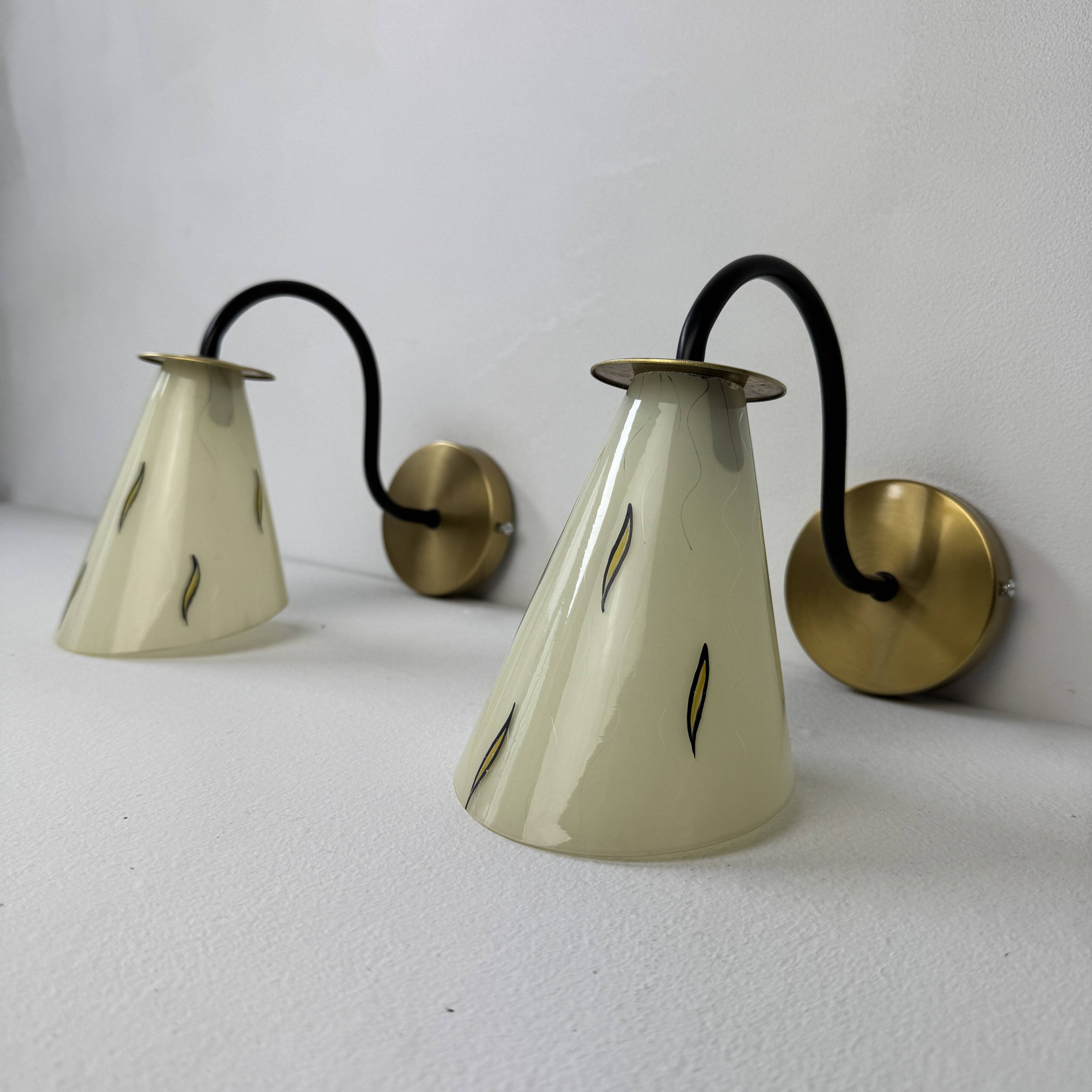 Pair of vintage glass wall lights 1950