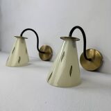 Pair of vintage glass wall lights 1950