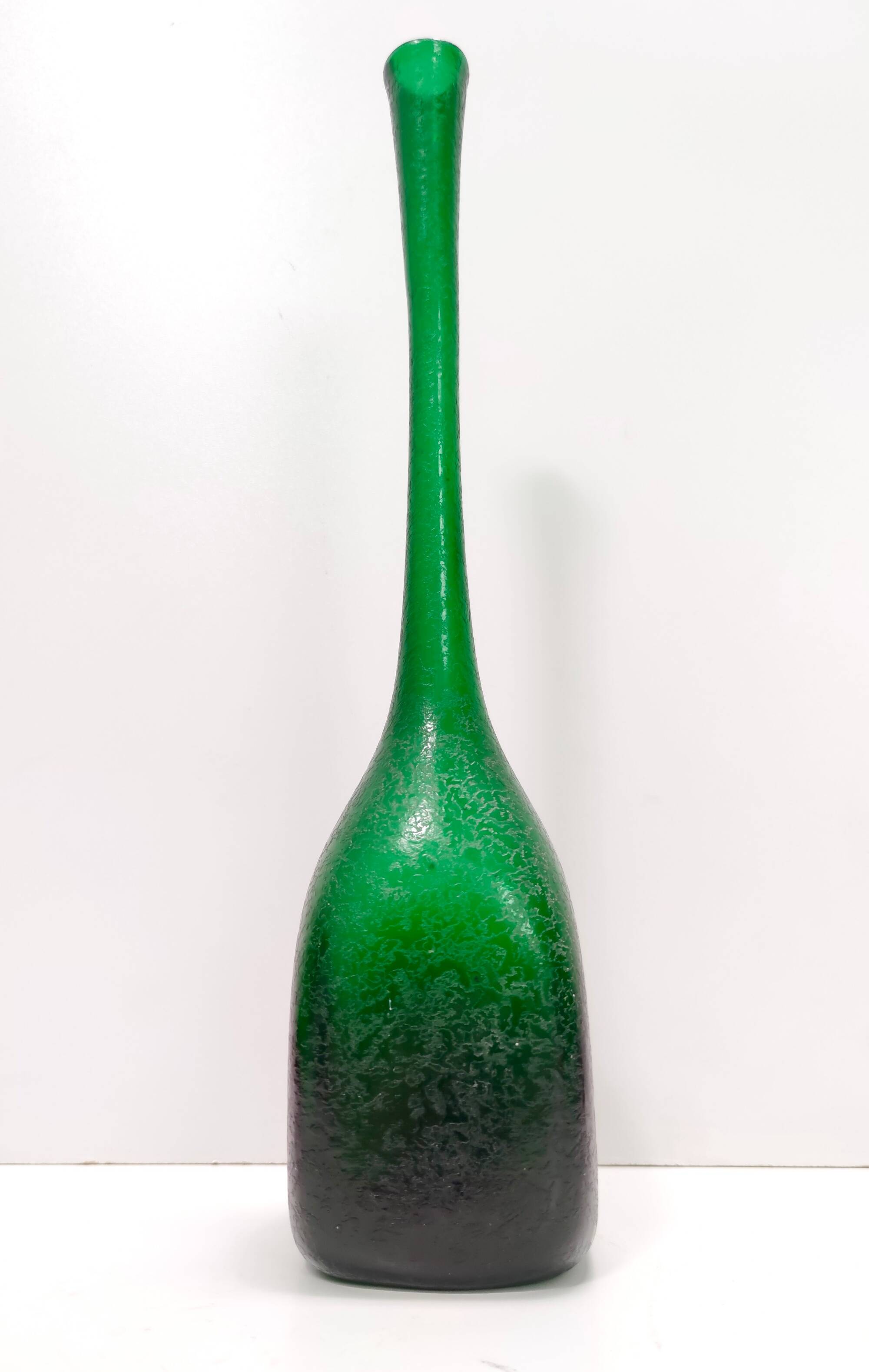 Emerald Green Corroso Murano Glass Vase by Seguso, Italy