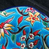 Panière enamels de Longwy decoration turquoise blue background and flowers