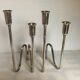 Pair of modernist candle holders silver metal PM Italy