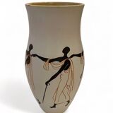 Large Design Vase 1950, Stylish Decor of Characters, Signed Balé