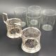 4 russian tea cups silver metal watermarked ussr