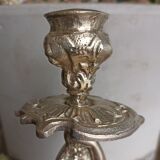 Bougeoir en laiton massif ancien - chérubin / putti