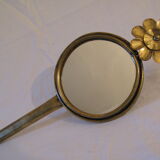 Mirror brutalist copper sculpture golden flower 1960 1970