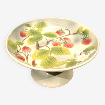Compote bowl with shower base and slip Saint Clément decoration in raspberry relief
