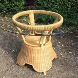 Vintage rattan set dining table and its 6 chairs