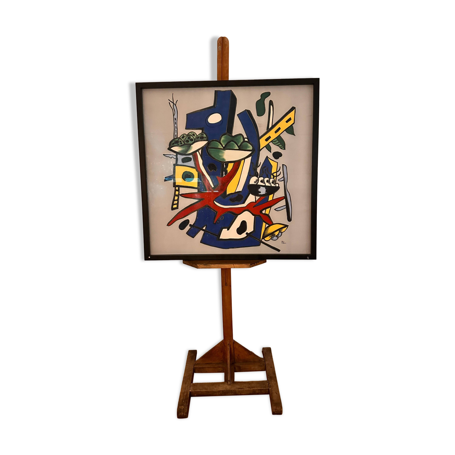Impression sérigraphique encadrée sur soie, après Fernand Léger, composition moderne du milieu du siècle