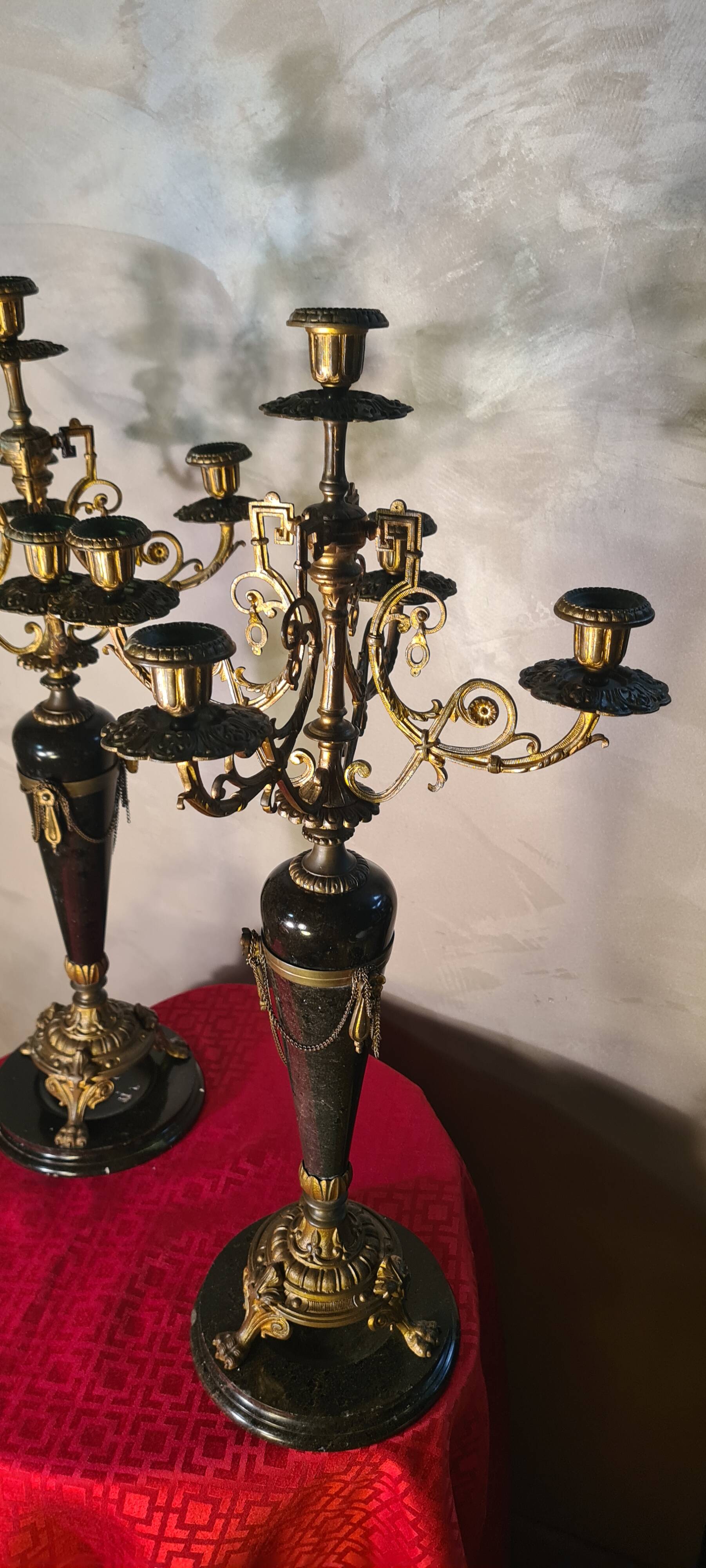 candelabra 19th gilded bronze and marble candlestick 60x32 cm