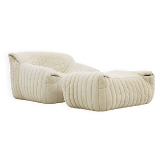 Fauteuil et repose-pieds beige Cinna Sandra par Annie Hiéronimus pour Ligne Roset