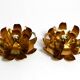 Pair of 70's gilded floral Regency wall or ceiling lamp with large leaves