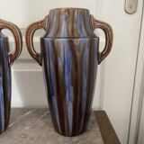 Old pair of glazed ceramic vases art deco amphora vierzon louis gueule