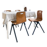 Set of 4 Stackable Chairs Industrial Mid Century Metal Dark Blue Pagholz Vintage Retro Chair