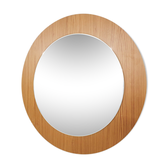Scandinavian modern round pinewood mirror, 1960's - 43x59cm