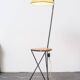 Mid-Century black floor lamp, wood and fabric with integrated table, 1950s