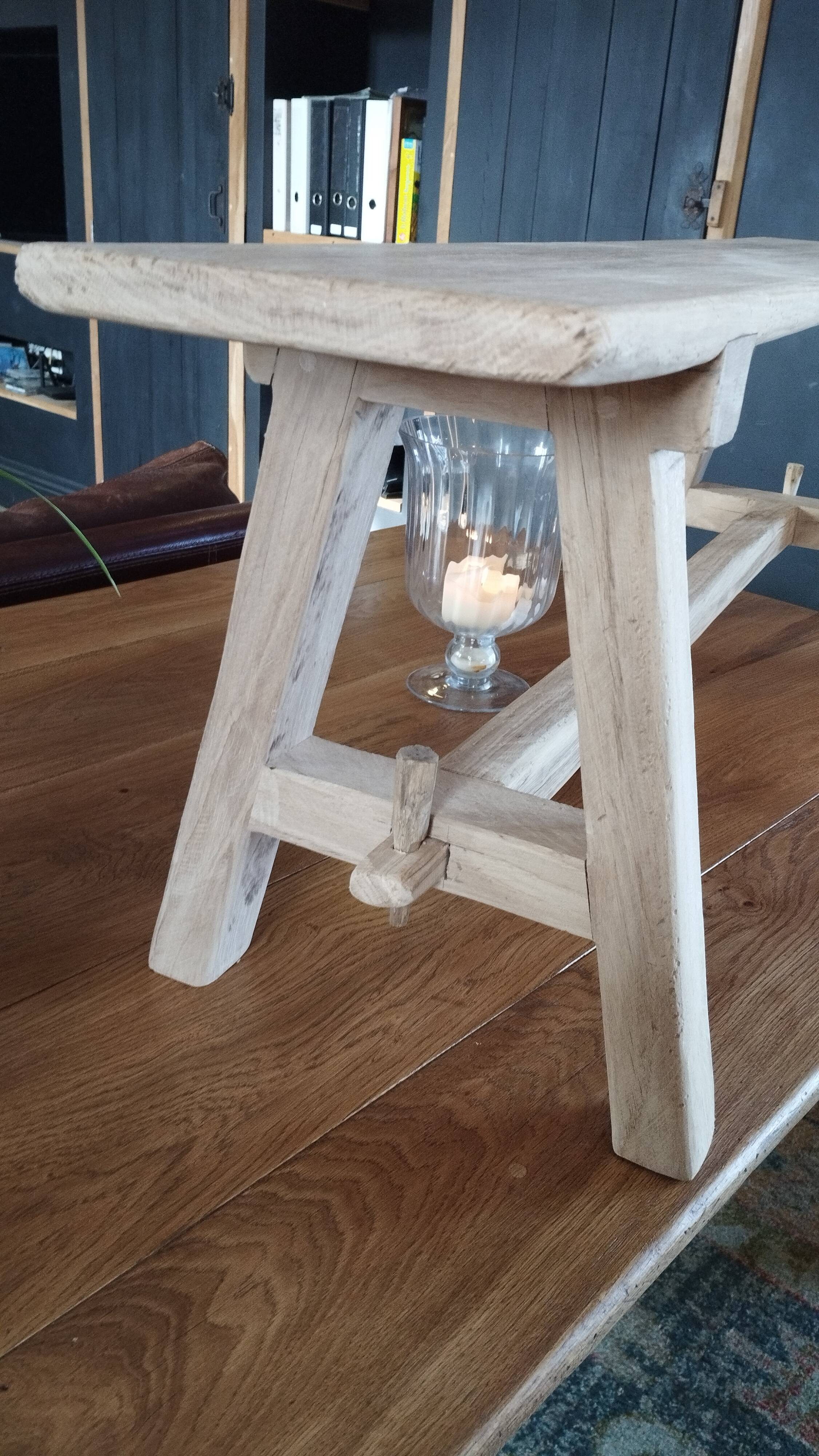 "A frame" bench in solid oak, patinated.