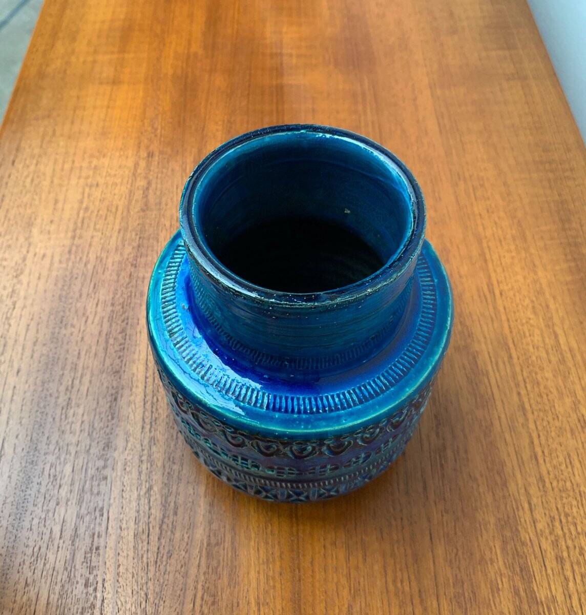 Italian blue ceramic vase Rimini by Aldo Londi for Bitossi, 1960s.