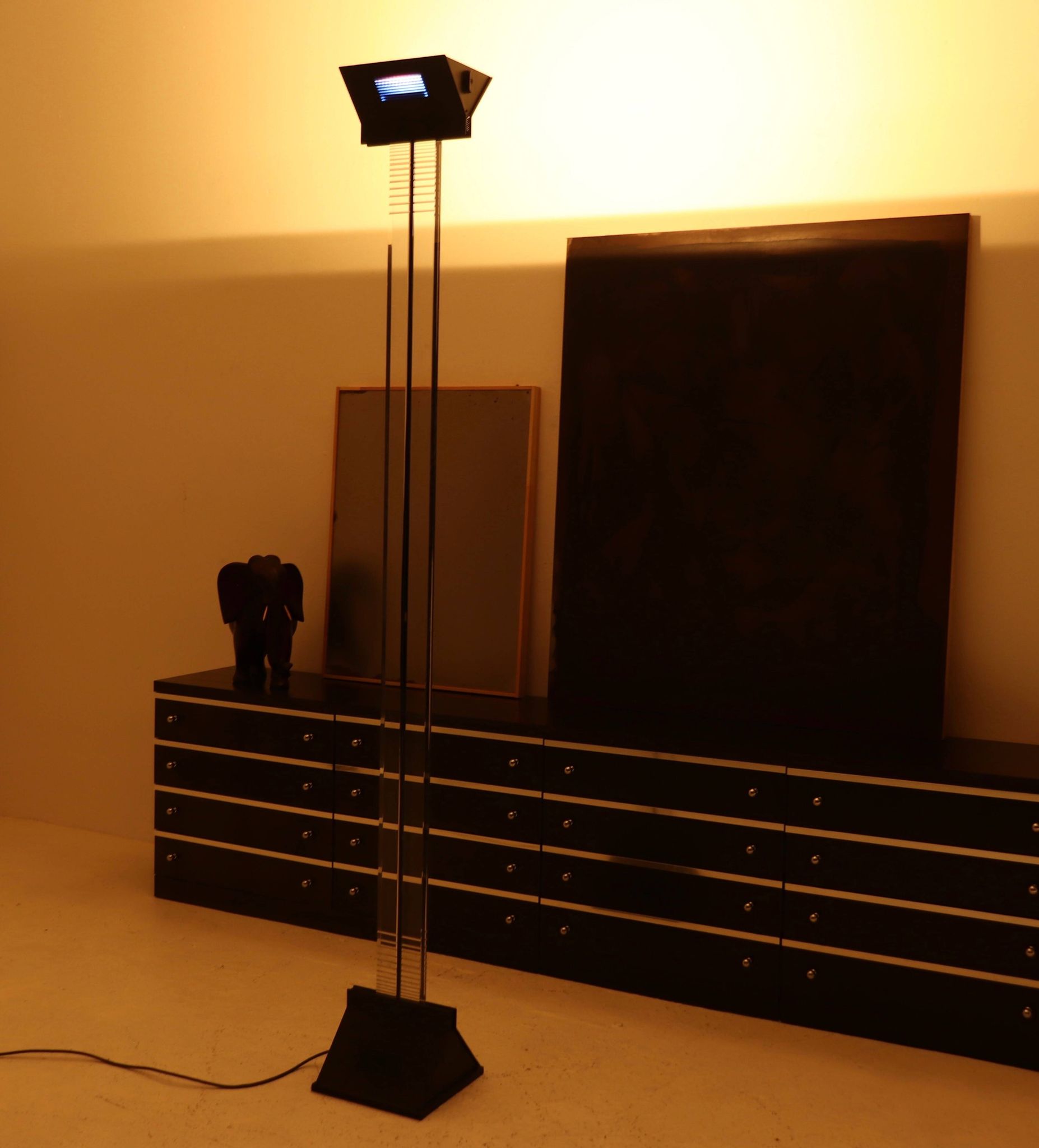 Italian Postmodern Lucite and Steel Uplighter Floor Lamp 1980s