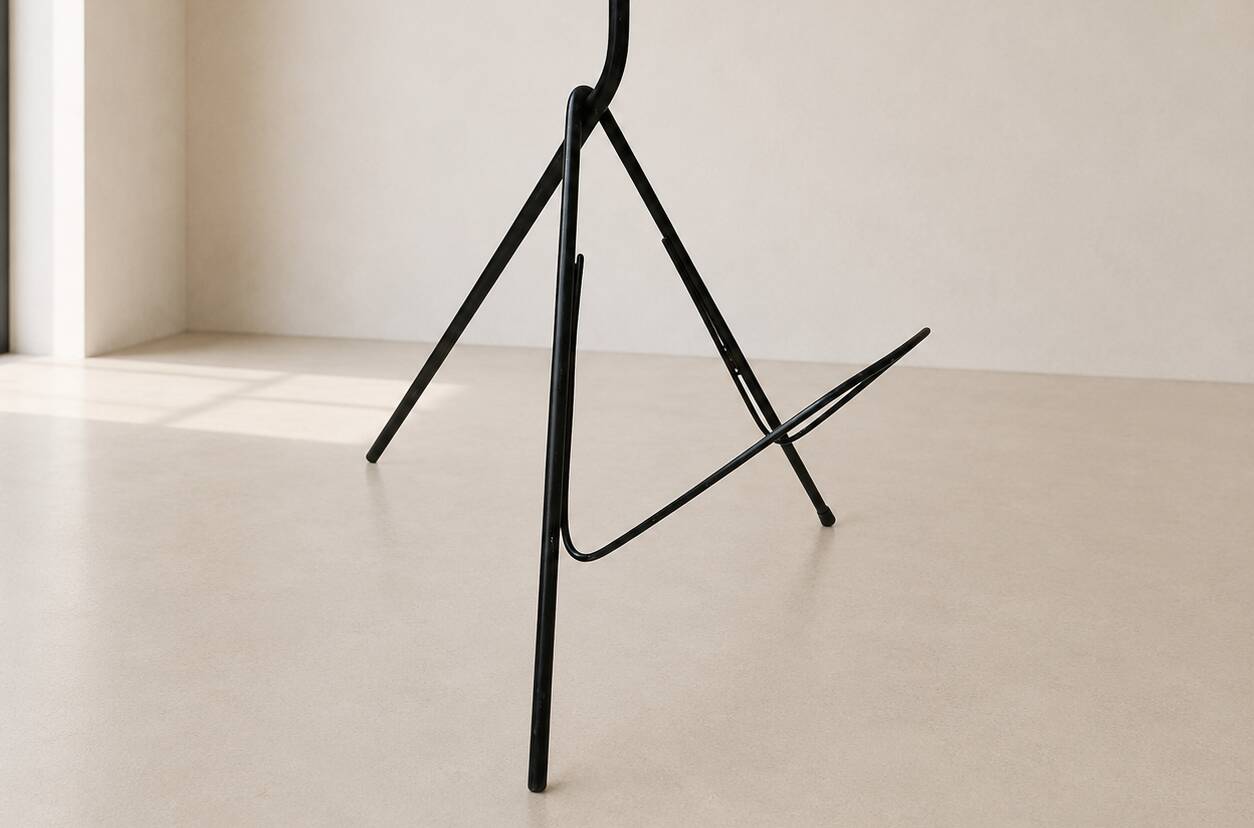 Tripod floor lamp / magazine rack - black lacquered tubular metal Vintage 1960