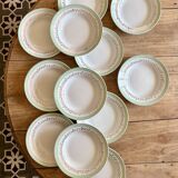 Set of 12 white, mint and gold soup plates, Mosèle de Luné model