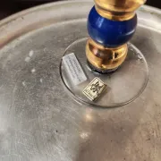 Post-modern cobalt blue glass candlestick, Memphis style.